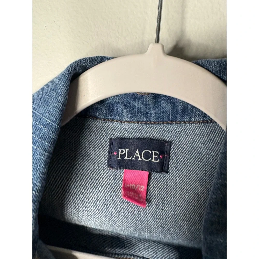 Childrens Place‎ Girls Denim Jacket Medium Wash Blue Heart Buttons Size L 10 12